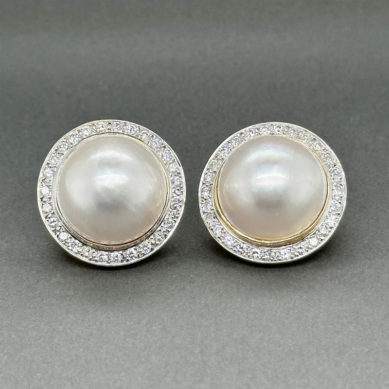 Estate 14K Y Gold Mabe Pearl & 1.40ctw Diamond Button Earrings