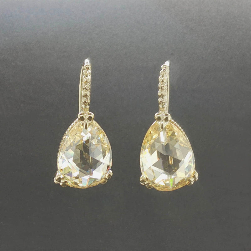 Estate Judith Ripka 18K Y Gold 20.74ctw CZ Drop Earrings