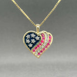 Estate 14K Y Gold Ruby & Diamond American Flag Heart Pendant