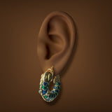 Estate 18K Y Gold Enamel Fish Hoop Earrings