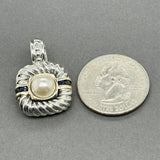 Estate David Yurman SS 14 Pearl & 0.36ctw Sapphire Cable Enhancer Pendant