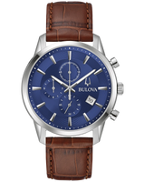 Men's Bulova Watch Sutton Blue Dial Brown Band 96B402