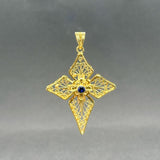 Estate 14K Y Gold Lab-Created Sapphire Filigree Cross Pendant