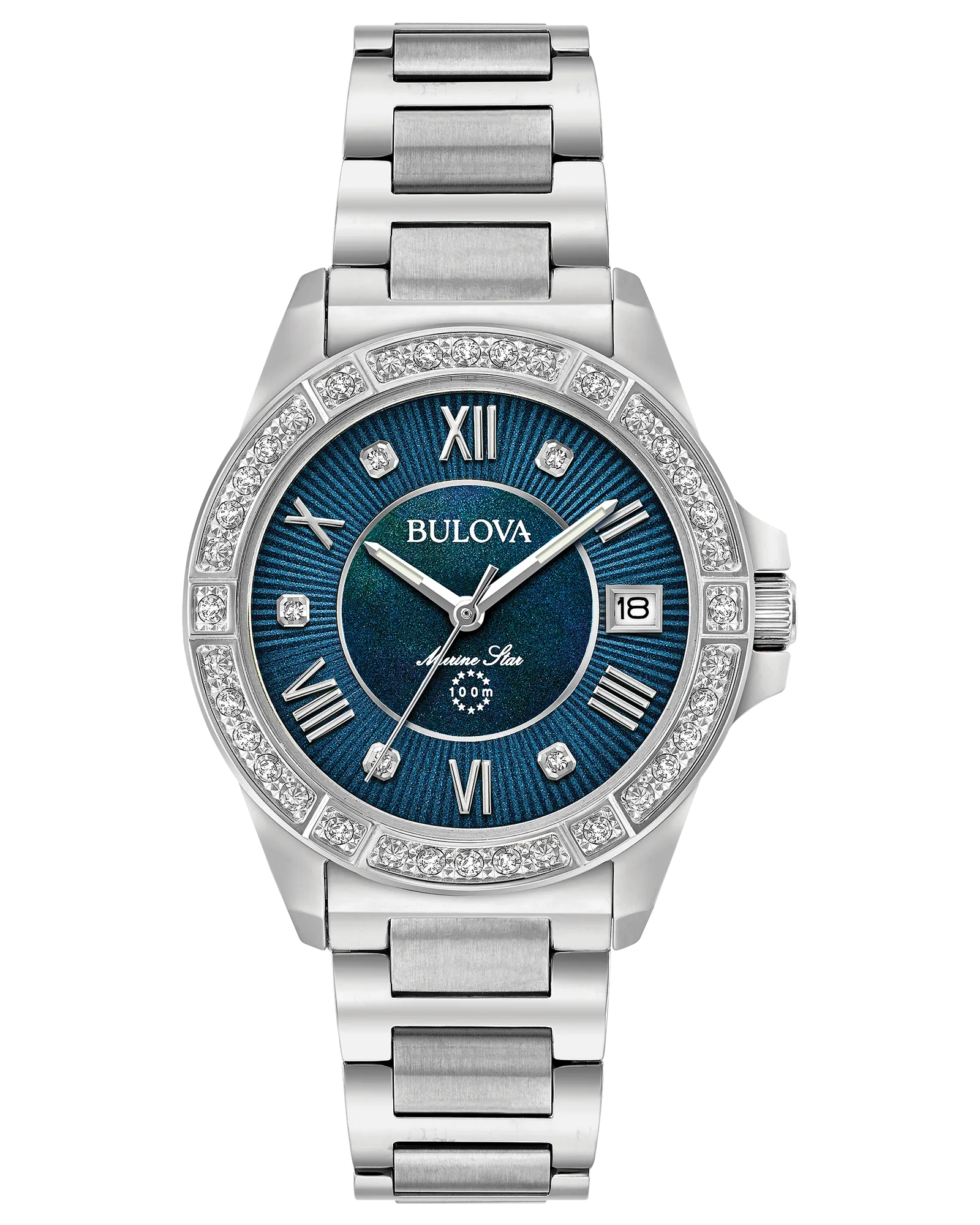 Women's Bulova Watch Blue Dial With 29 Diamonds 96R215 – Walter Bauman ...