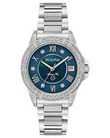Women's Bulova Watch Blue Dial With 29 Diamonds 96R215