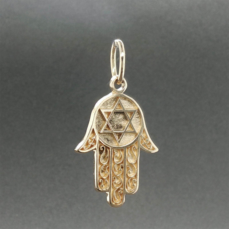 Estate 14K Y Gold Hamsa Star of David Pendant