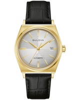 Men's Bulova Sinatra Watch Gold Tone with Black Leather Band 97B243