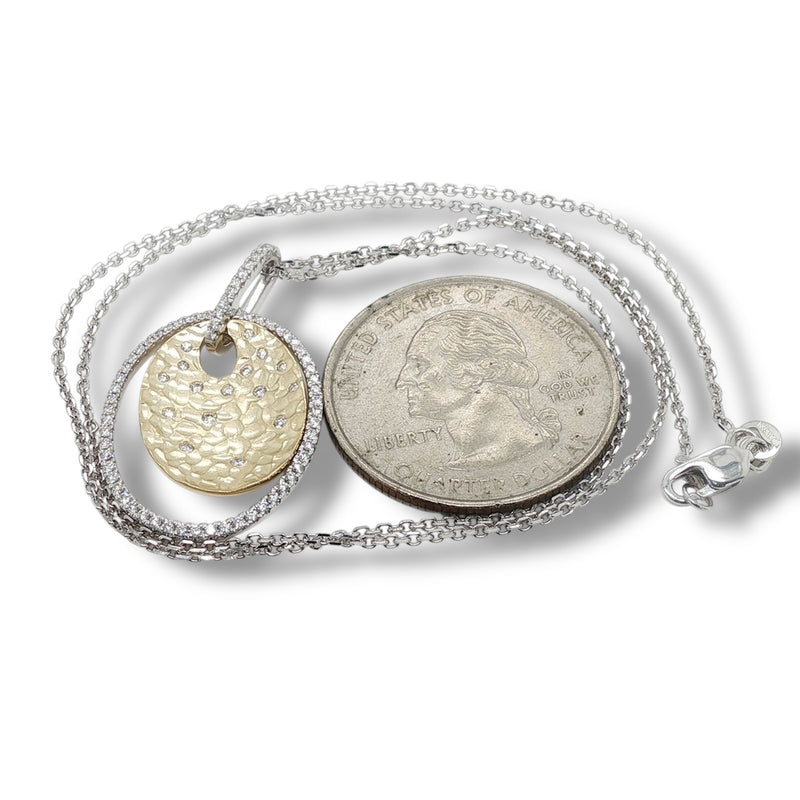 14K TT Gold 0.33ctw F/SI1 Double Oval Hammered Diamond Pendant