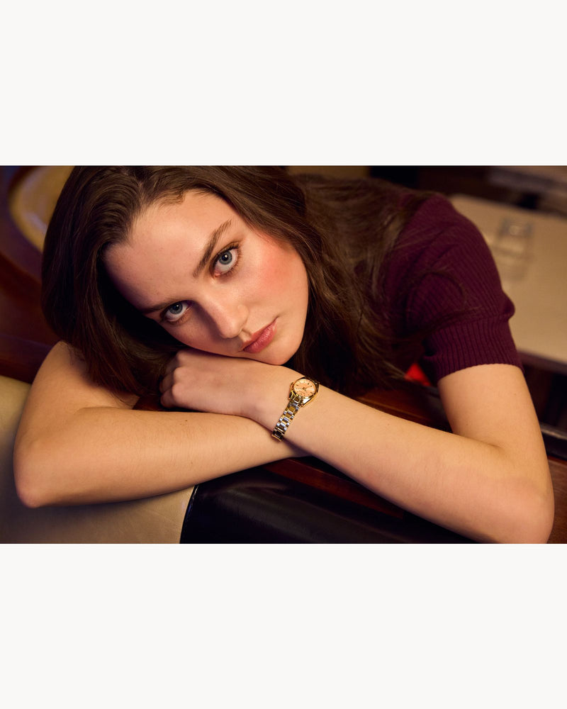 Women's Bulova Watch Gold Tone Pink Dial 23mm Case 97L187