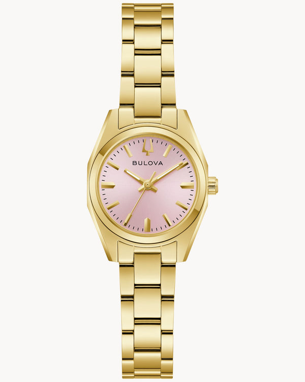Women's Bulova Watch Gold Tone Pink Dial 23mm Case 97L187
