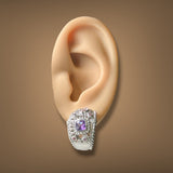 Estate Judith Ripka SS Amethyst & CZ Hoop Earrings