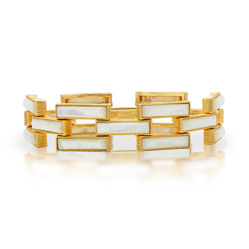 Brass YGP  MOP Pathway Link Bracelet 7.5"