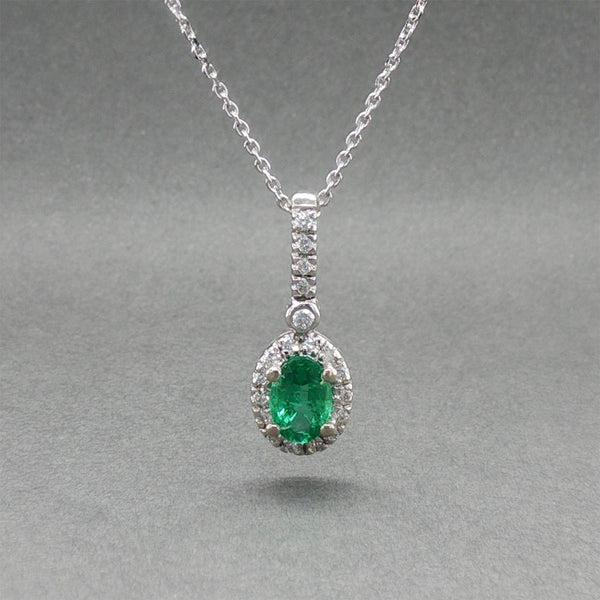 Estate 14K W Gold 0.66ct Emerald & 0.24ctw Diamond Pendant