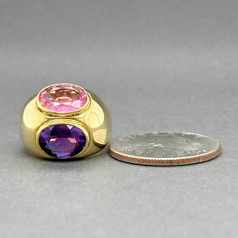 Estate 18K Y Gold 3.97ctw Amethyst & Tourmaline Ring