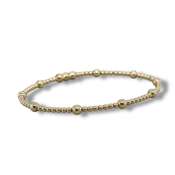 14K Y Gold 2mm Beaded Bangle Bracelet with Lock Clasp