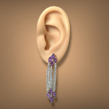 Estate 14K W Gold 6.06ctw Amethyst & Beryl Dangle Earrings