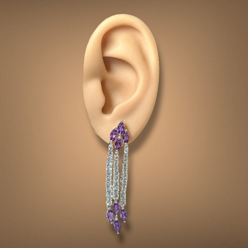 Estate 14K W Gold 6.06ctw Amethyst & Beryl Dangle Earrings