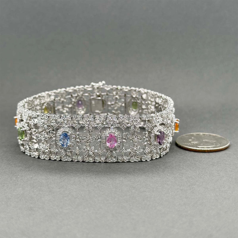 Estate 14K W Gold 5.89ctw Sapphire & 2.49ctw Diamond Bracelet