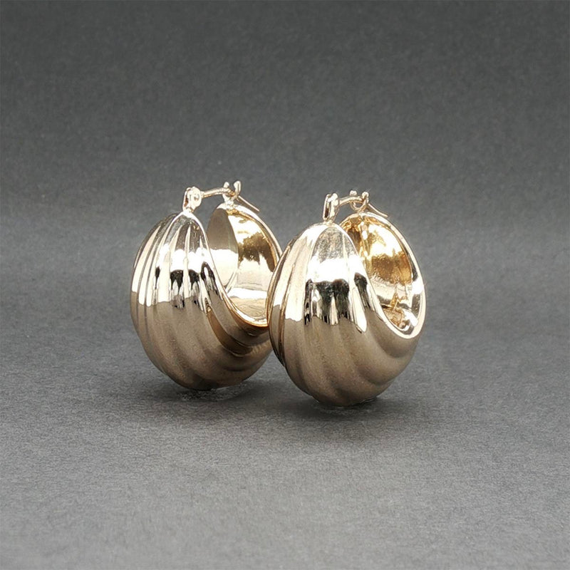 Estate 14K Y Gold 21.07mm Scalloped Hoop Earrings