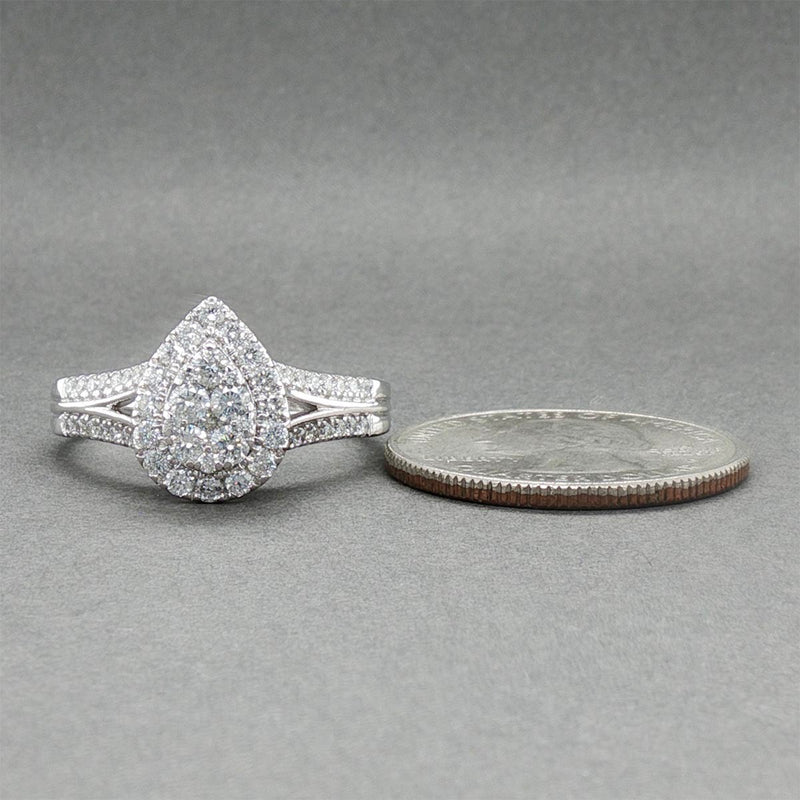 Estate 14K W Gold 0.98ctw Diamond Pear Cluster Ring