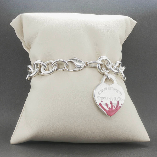Estate Tiffany & Co. SS Color Splash Pink Heart Bracelet