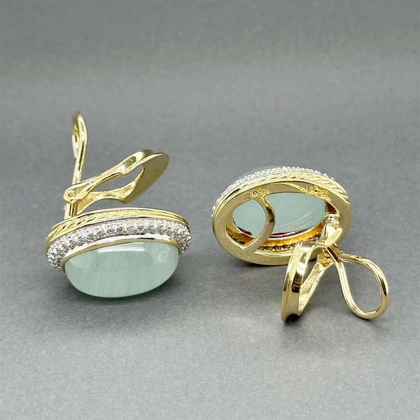 Estate David Yurman 18K Y Gold 19.39ctw Cat's Eye Aquamarine & Diamond Earrings GIA