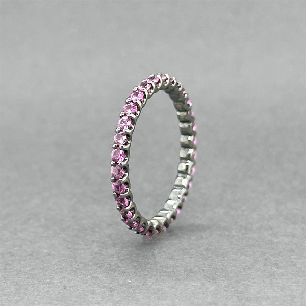 Anillo de eternidad con zafiro rosa de 1,0 quilates chapado en RDM negro en oro de 14 quilates Estate
