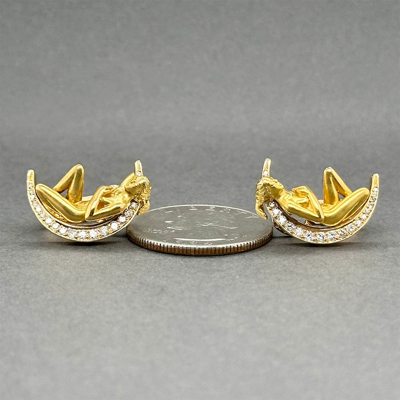 Estate 18K TT Gold 0.28ctw Diamond Woman on The Moon Earrings