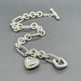 Estate David Yurman SS Diamond Heart Charm Bracelet