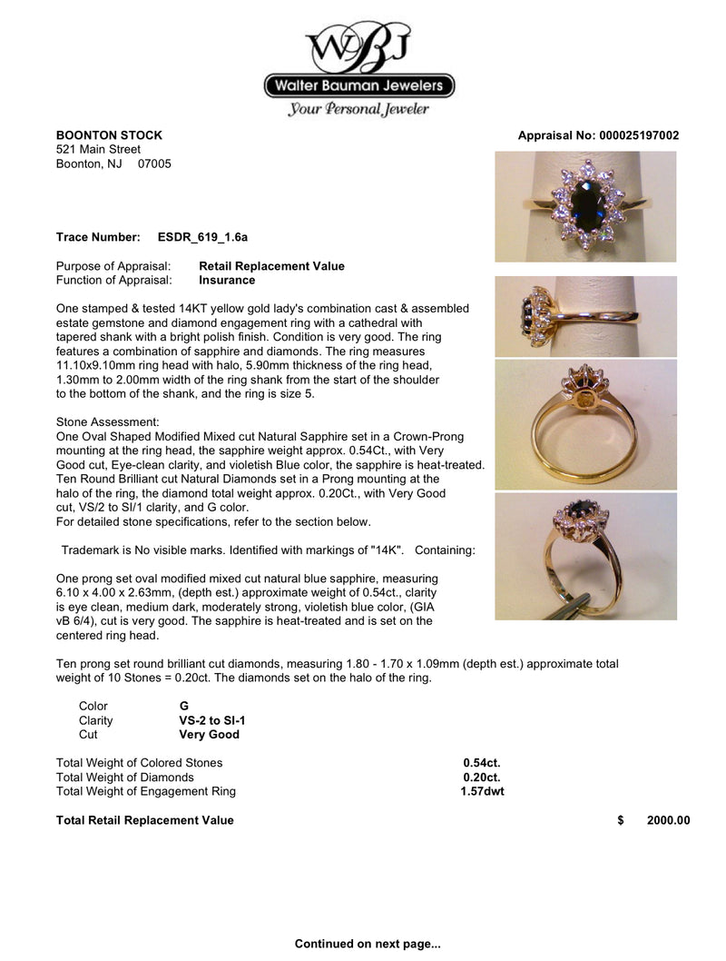 Estate 14K Y Gold 0.74ctw Sapphire & Diamond Ring