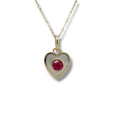 14K Y Gold 0.31ctw Ruby and MOP Bezel Set Heart Pendant