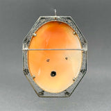 Estate 10K W Gold Shell & Diamond Cameo Pin/Pendant
