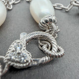 Estate Judith Ripka SS Freshwater Pearl & CZ Station Necklace