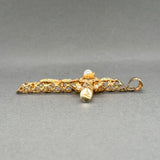 Estate 18K Y Gold Pearl 64.6mm Cross Pendant