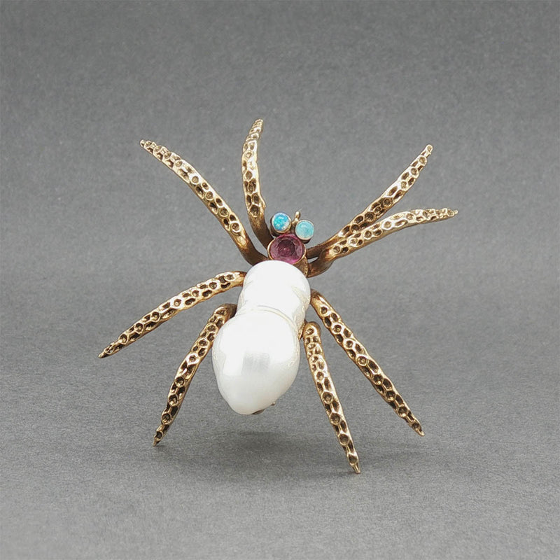 Estate Retro 14K Y Gold 0.17ctw Multigem Spider Brooch