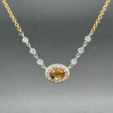 Estate 14K TT Gold 0.70ct Citrine & 0.28ctw Diamond Halo Necklace