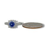 14K W Gold 1.01ctw Sapphire 0.17ctw Diamond H/SI1 Halo Ring