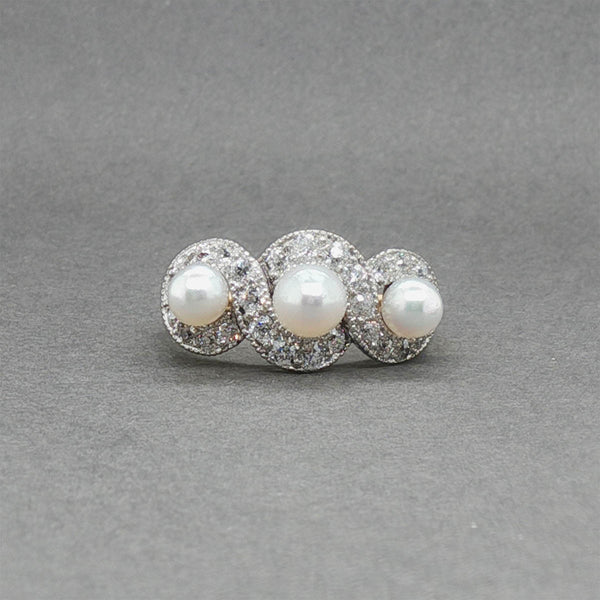Estate Retro Platinum & 14 0.48ctw Diamond & Pearl Ring