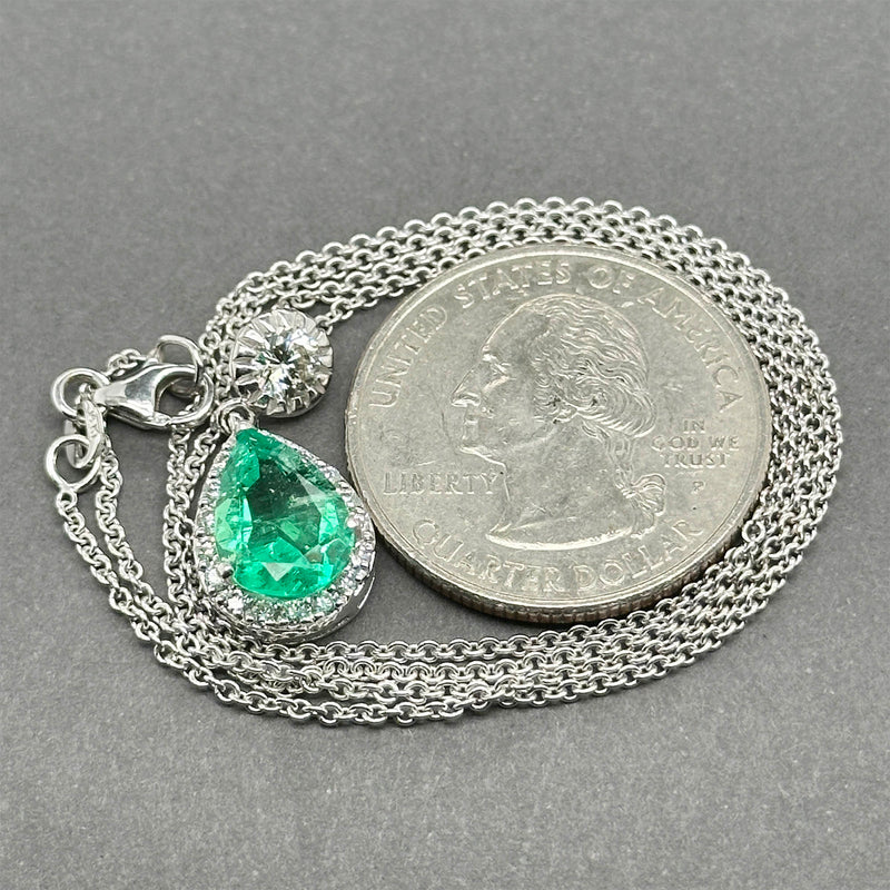 Estate 14K W Gold 1.87ct Emerald & 0.46ctw Diamond Pendant