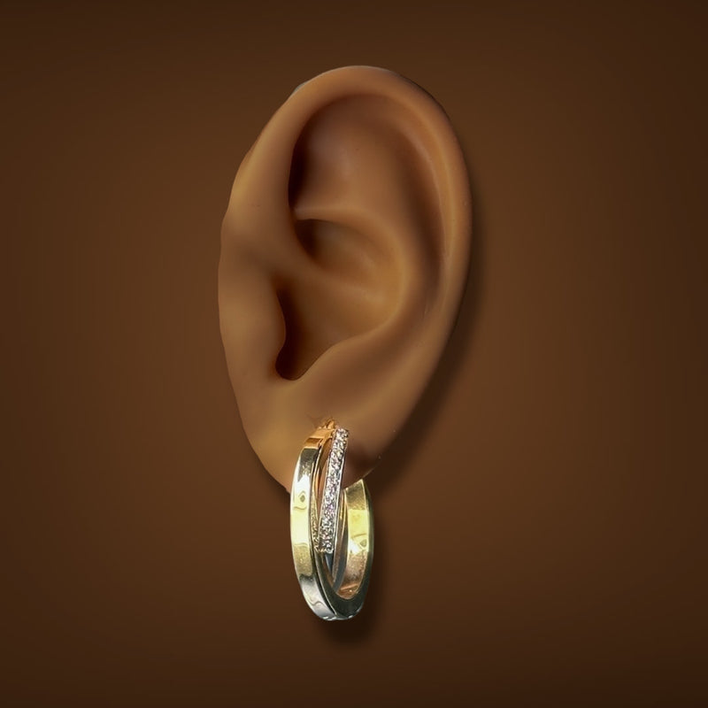 Estate 14K TT Gold 0.12ctw Diamond Hoop Earrings