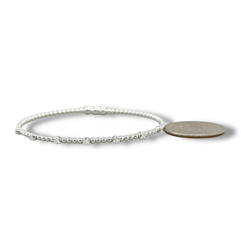 14K W Gold 6" 0.20ctw G/SI2 Bead Cuff Bracelet with Diamond Stations and Lock