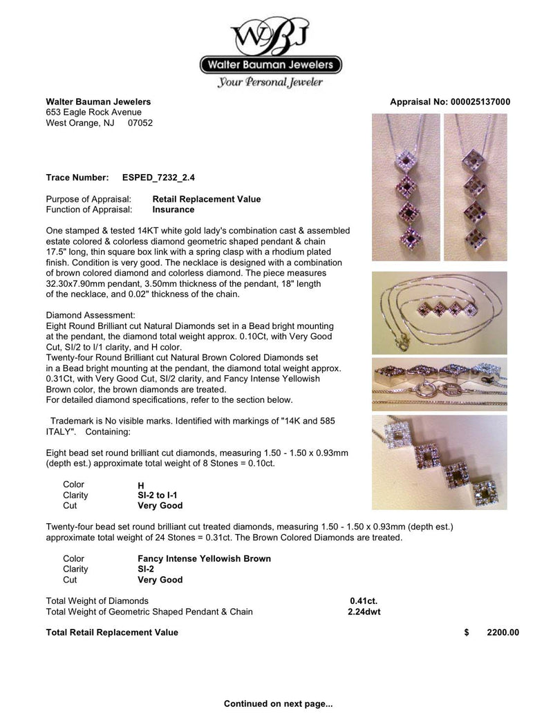 Estate 14K W Gold 0.41ctw Fancy Brown & White Diamond Pendant