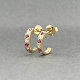 Estate 14K Y Gold 0.24ctw Ruby & 0.09ctw Diamond J Hoop Earrings