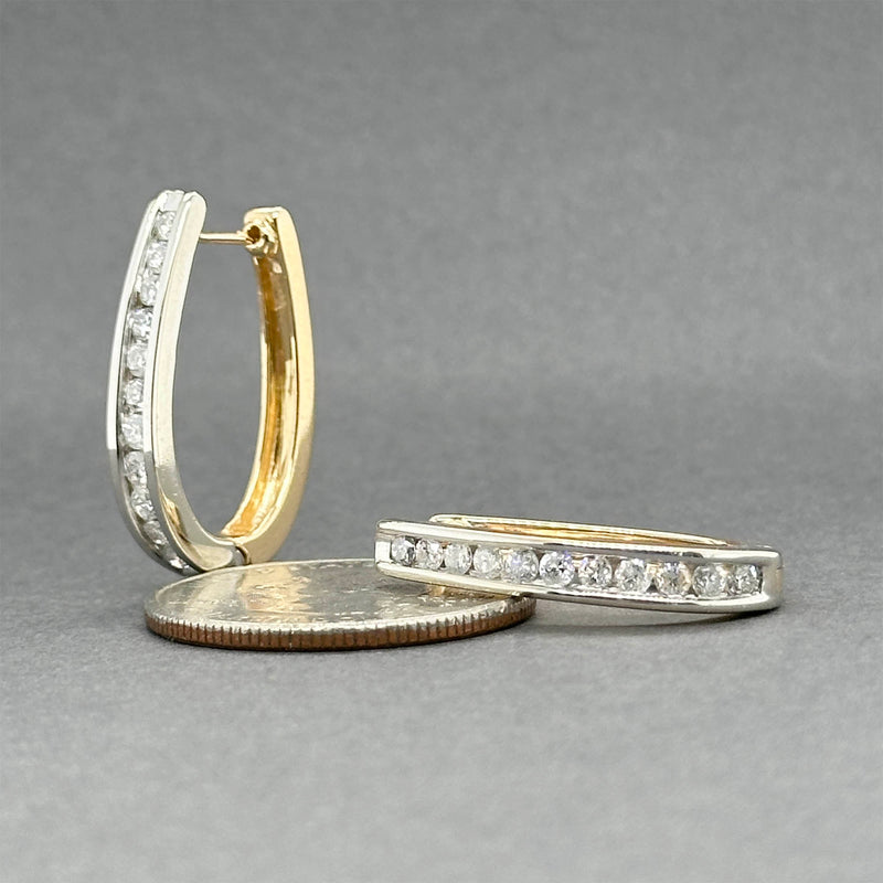 Estate 14K TT Gold 0.83ctw G-H/SI2-I11 Diamond Oval Hoop Earrings