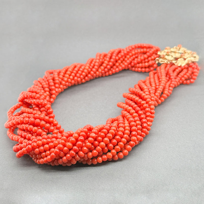 Estate 14K Y Gold 15 Strand Coral Bead Necklace