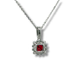 14K W Gold 0.12ctw H/SI1 Diamond and 0.78ctw Halo Ruby Pendant