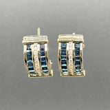 Estate 14K Y Gold 1.92ctw Sapphire & 0.34ctw Diamond J Hoop Earrings