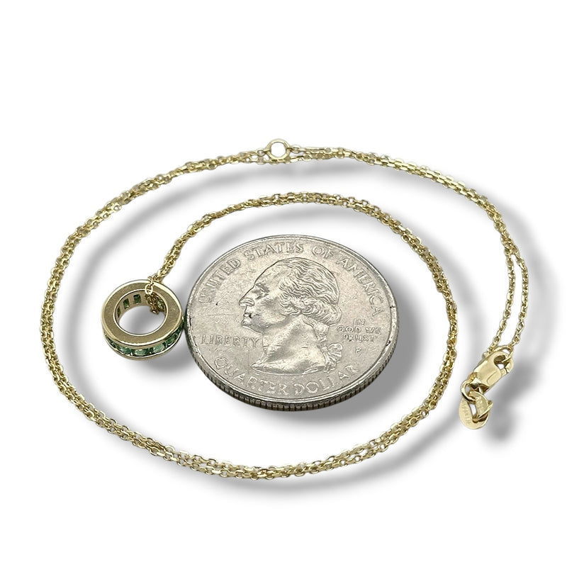 14K Y Gold 0.26ctw Emerald Rondell Pendant