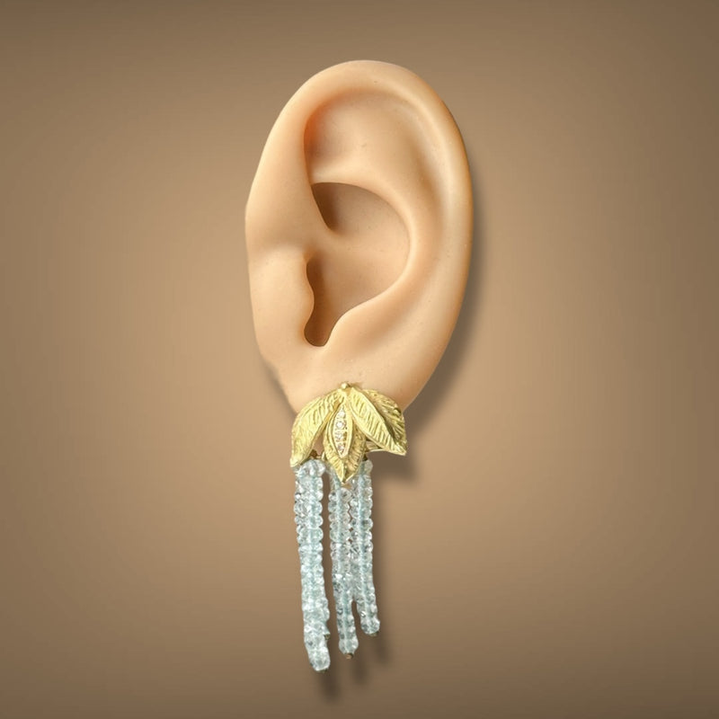 Estate 18K Y Gold 23.99ctw Aquamarine & Diamond Chandelier Earrings