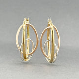 Estate 14K Tri-Color 30.1mm Oval Hoop Earrings